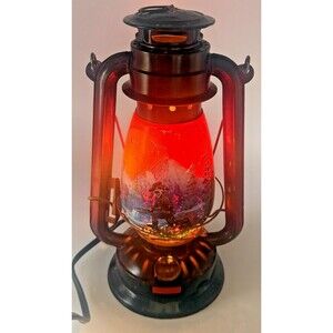Vintage Hand Painted "Mountain Scene" Electric Oil Lantern Lamp 12" Working